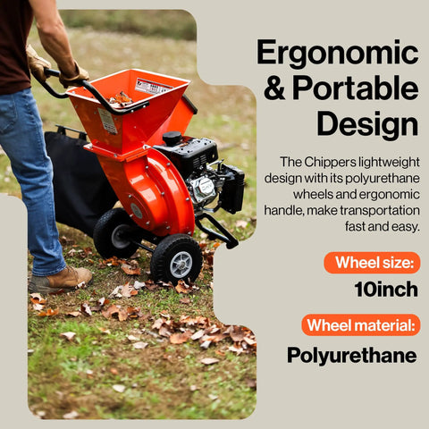 Heavy Duty Wood Chipper Shredder Mulcher 7HP 3 Inch Capacity 3 In 1 Multi Function Yard Debris Crusher with side chute in use