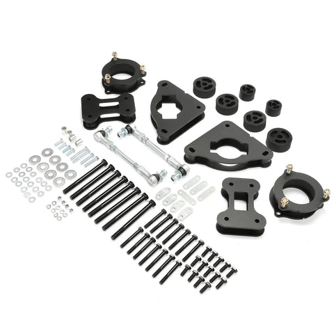 2 Inch Front And Rear Full Leveling Lift Kit Fits 2015 To 2023 Jeep Renegade Compass consisting of strut blocks, sway bar links, and hardware.
