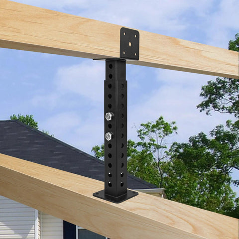 2 Pack Adjustable Roof Riser Brackets For Pergola Structures, Easy Install Height Adjustable Riser Beams And U Shaped Saddle Mounts, Fits 3-1/2 Inch Wood Posts, Black Outdoor Patio Shade Support