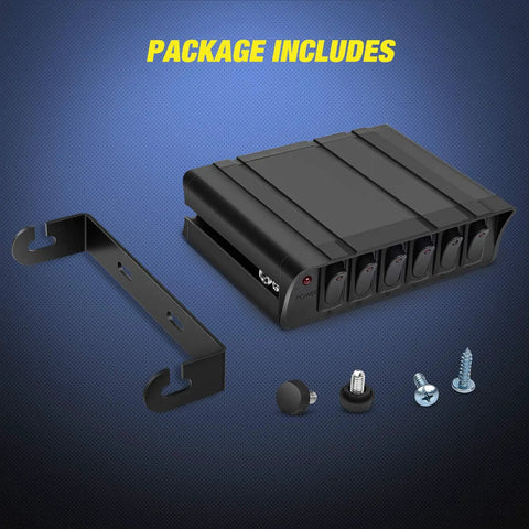 Beefy 6 Gang Rocker Switch Box Panel For Automotive And Boats 12V 24V SPST Toggle Switches with mounting bracket and screws