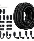 8AN Nylon Braided Fuel Line Kit With Fittings, 20Ft Black Hose Set for fuel delivery and turbo lines, heavy duty use