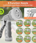 Nine function sprayer nozzle detail of Easy Rewind Retractable Garden Hose Reel, customizable spray modes with self-lock design