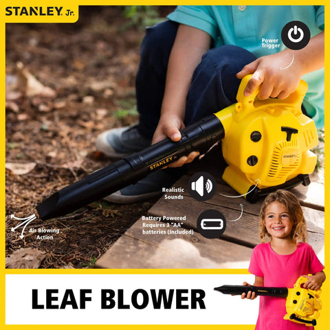 Child using Red Toolbox Junior Battery Operated Blower Toy For Kids With Realistic Sound And Action, 3 AA Batteries Included.