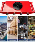 Heavy Duty Machinery Moving Dolly With Steel Wheels For Industrial Equipment shown with warehouse and dock background