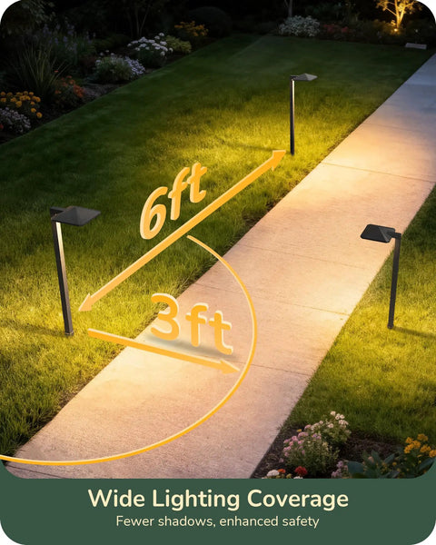 Low Voltage Pyramid Path Lights Aluminum Exterior Landscape Lighting 3000K 50000 Hour Lifespan illuminating a garden path