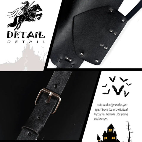 Men's Medieval Harness Armor Set with adjustable PU leather shoulder pauldrons and chest harness for cosplay detail