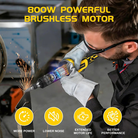 Heavy Duty Brushless Die Grinder Cordless Power Tool With One Quarter Inch Chuck For Pro Shops Gonna Smash Every Cut Polish And Grind Job Like A Total Boss in use with sparks flying.