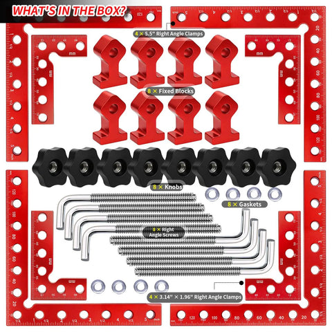 Woodworking Corner Clamps Set For Quick Dry Fit 8 Piece Right Angle Clamps With Handy Storage Box Includes 4 5.5 Inch And 4 3.14 Inch Aluminum Alloy Positioning Squares For Cabinets Frames Drawers DIY Projects.