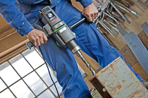 Reversible Hand Held Drilling Machine And Drive Motor For Metal Surfaces With Soft Start And Thermal Overload Protection, 16.3 Amp, 110V, Dual Speed 60 140 And 200 470 RPM, Stand Or Hand Held Use, Made In Germany, A Real Workhorse