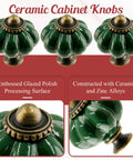 8-Piece Ceramic Pumpkin Cabinet Knobs In Dark Green With Dope Vintage Vibe For Vanity, Closet And Cupboard, Pumpkin Shaped Drawer Knobs, Durable Ceramic Hardware With Screws Included