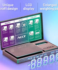 Rainbow Finish Handy Pocket Size Scale 500G By 0.01G with tare and six unit options shown open with LCD display