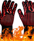 Grill Master Ready Ultimate Heat Resistant BBQ Grilling Gloves With Non Slip Silicone Grip, flame pattern, above fire