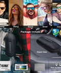 Driving Sunglasses For Men Dope Polarized UV400 Protection Metal Frame For Road Trips And Outdoor Adventures displayed with accessories like zipper case and polarization test card.