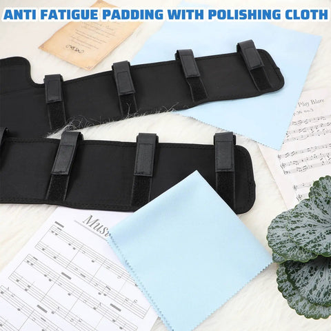 Two Pack Sousaphone Shoulder Pads Non Slip Padding With Hook And Loop Fasteners And Cleaning Cloths For Pain Relief Fatigue Reduction And All Day Comfort During Long Rehearsals And Gigs, black neoprene set