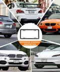 Real Carbon Fiber License Plate Frame 4 Hole Universal Black Car Tag Holder Cover Premium 100 Percent Carbon Fiber Weave Sleek Dope Look Easy Install Perfect Gift for Men and Women showcased on various vehicles.