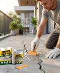 Man using Self Leveling Concrete Crack Filler And Waterproof Sealant Dead Simple Fixin Up Driveway Cracks Masonry Patch Kit That Works Like A Champ In Three Pack.