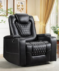Power Recliner Chair With USB Ports And Cup Holders For Home Theater Vibes And Cozy Movie Nights In Overstuffed PU Leather Electric Seating With Hidden Arm Storage And Easy To Clean Black shown in a modern living room