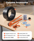 Heavy Duty Banding Sealer Tool Kit With 2000 Ft PET Strapping 600 Metal Seals 200 Corner Protectors And Plastic Pallet Packaging Gear For Warehouse Transportation And Home Use, kit components on table