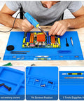 Person using Monster Sized Extra Large Soldering Mat For Electronics Repair 27.6 By 15.7 Inches Heat Resistant Silicone Workbench Pad