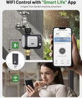 Smart WiFi Sprinkler Timer With Rain Delay, Auto And Manual Modes, Outdoor Hose Irrigation Controller shown on phone app