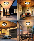 Outdoor Motion Sensor LED Ceiling Light Flush Mount 12 Inch Dusk To Dawn Exterior Black Fixture for porch and garage view