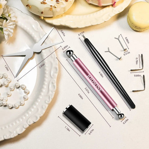 Cat Eye Nail Magnet Set 3 In 1 Cylinder Magnet Kit With Ball Magnets Magnetic Nail Art Pen And Guides displayed on a plate