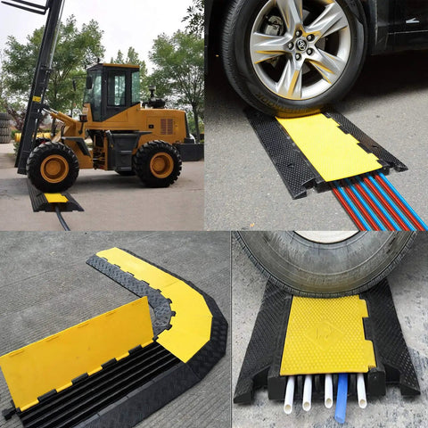 5 Channel Rubber Cable Protector Ramp With Flip Open Top Cover Heavy Duty 18000 Lbs Capacity Traffic Speed Bump For Driveways And Floors Protect Wires Cords Hoses Cable Cover And Track Protector covering wires under forklift and car tire