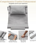 Heavy Duty Electric Adjustable Bed Backrest Recliner For Up To 300 Lbs With Solid Steel Frame And Dense Foam, Sliding Range From 4 To 68 Degrees In Smooth Grey Finish For Ultimate Lounge Comfort with adjustable pillow and leg support.