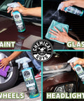 Swift Wipe Waterless Car Wash Spray With High Lubrication Formula, No Water Needed, Wipe And Shine On The Go, Safe For All Finishes, Streak Free Finish, Safe For Clear Coat And Chrome, Great For Daily Detailing, 1 Gallon spray bottle on paint, glass, wheels, and headlights
