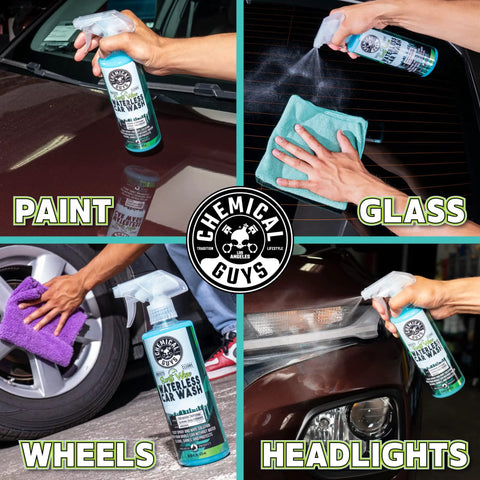 Swift Wipe Waterless Car Wash Spray With High Lubrication Formula, No Water Needed, Wipe And Shine On The Go, Safe For All Finishes, Streak Free Finish, Safe For Clear Coat And Chrome, Great For Daily Detailing, 1 Gallon spray bottle on paint, glass, wheels, and headlights