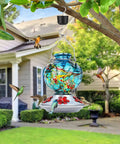Hand Blown Glass Hummingbird Feeder For Outdoors Hanging With Bee Proof Ports And Ant Moat 360 Degree Perch Leak Proof 22oz Blue Peony in garden