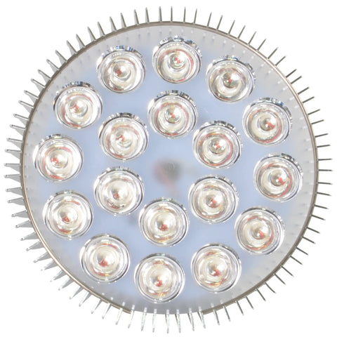 Top view of Deep Red 660nm And Near Infrared 850nm Red Light Therapy LED Bulb 54W showing 18 LEDs with circular arrangement and cooling fins