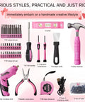 Girl Friendly 40 Piece Drill Set with Pink Cordless Drill and Tool Box, beginner-friendly DIY kit with tools and accessories displayed