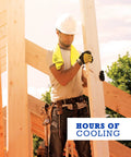 Construction worker using Chilly Mini Cooling Neck Towel Pack Of 6 Blue 29x3 Inches Hyper Evaporative Material That Retains Water