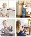 Cute baby enjoying safe playtime, showcasing Ultra Tough Baby Proofing Edge And Corner Protectors For Furniture 20.5 Feet High Density Rubber Foam.