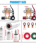 4 Way Battery Terminal Clamp Connectors Kit, Quick Release Car Battery Terminals for SAE and JIS Type A Posts, 2 Pack with dimensions