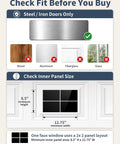 Compatibility guide for 32 Piece Magnetic Faux Window Panels For Steel Garage Doors, showing steel and panel size requirements.