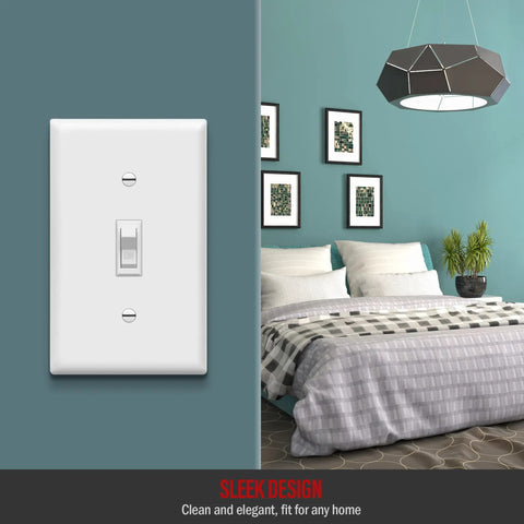 Installed Toggle Light Switch Bundle, Single Pole 15 Amp 120-277 Volt, Grounding Screw, UL Listed, White in bedroom