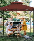 Grill Gazebo Replacement Canopy Top Cover 5x8 Inches Double Tiered BBQ Roof Burgundy Fits Gazebo Model L GG001PST F installed in backyard