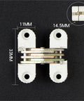Front view of 0 To 180 Degree Cross Hinge Set Plastic Folding Barrel Hidden Concealed Door Hinges Six Pack White For Cabinets And Furniture