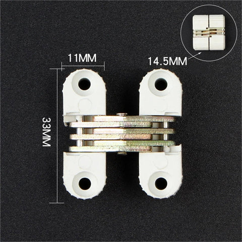 Front view of 0 To 180 Degree Cross Hinge Set Plastic Folding Barrel Hidden Concealed Door Hinges Six Pack White For Cabinets And Furniture