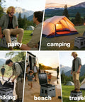 Road Ready Portable Camping Outdoor Toilet For Adults With Secure Snap Lid, Super Sturdy Foldable Travel Potty And Leak Proof Porta Potty For Rv Vans Grey in outdoor settings with campers and tents.