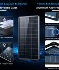Heavy Duty 200 Watt Bifacial Solar Panel 2 Piece Bundle 12V N Type with low-iron temperance and anti-corrosion aluminum frame.