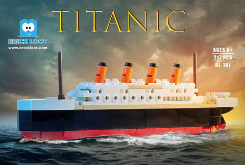 Titanic Building Set 217 Mini Brick Ship Model Kit Lego Compatible DIY 3D Puzzle STEM Toy For Adults And Kids Collectible Display Gift Great For History Buffs on a stormy ocean background