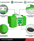 Portable Eye Wash Station 8 Gallon With OSHA ANSI Compliance, green HDPE unit with pull-down activation and inspection tags.