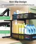 Two Tier Under Sink Organizer With Butter Smooth Mesh Sliding Drawers And Silent Roll Tracks for stable under-sink storage.