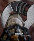 Close-up of Versatile 10 Inch Tongue And Groove Pliers with straight jaw gripping metal pipe, underscoring Permalock joint's strong grip.