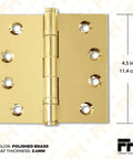 Beefy Solid Brass Door Hinges, Heavy Duty Ball Bearing, Polished Tarnish Aged Patina Gold, 4.5 By 4.5 Inches, Non Lacquered Brass
