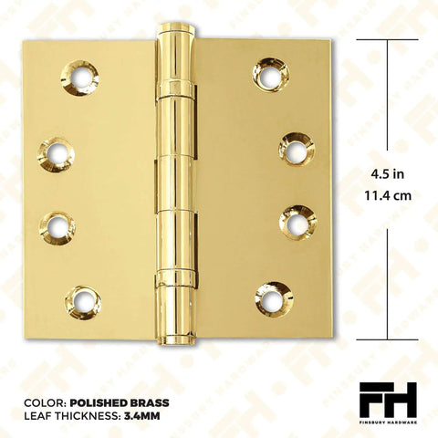 Beefy Solid Brass Door Hinges, Heavy Duty Ball Bearing, Polished Tarnish Aged Patina Gold, 4.5 By 4.5 Inches, Non Lacquered Brass