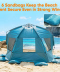 Pop Up Beach Tent Sun Shelter for 3 People with 1 Minute Setup UPF 50 Plus Shade Detachable Floor Mat on sandy beach